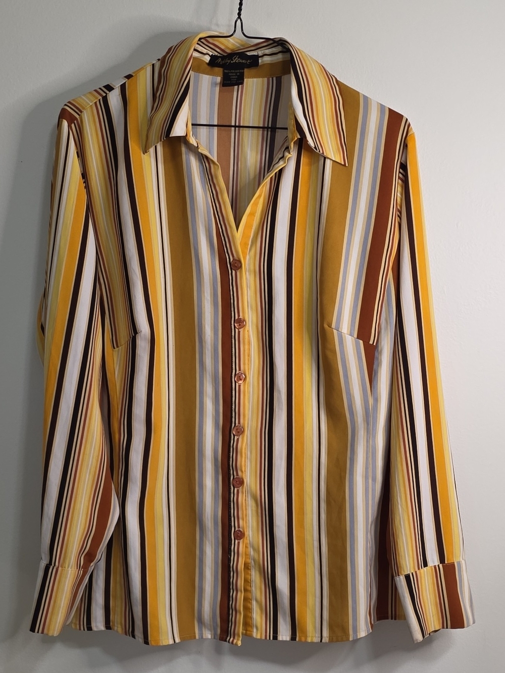 Ashley Stewart Yellow White Striped Button-Down Shirt